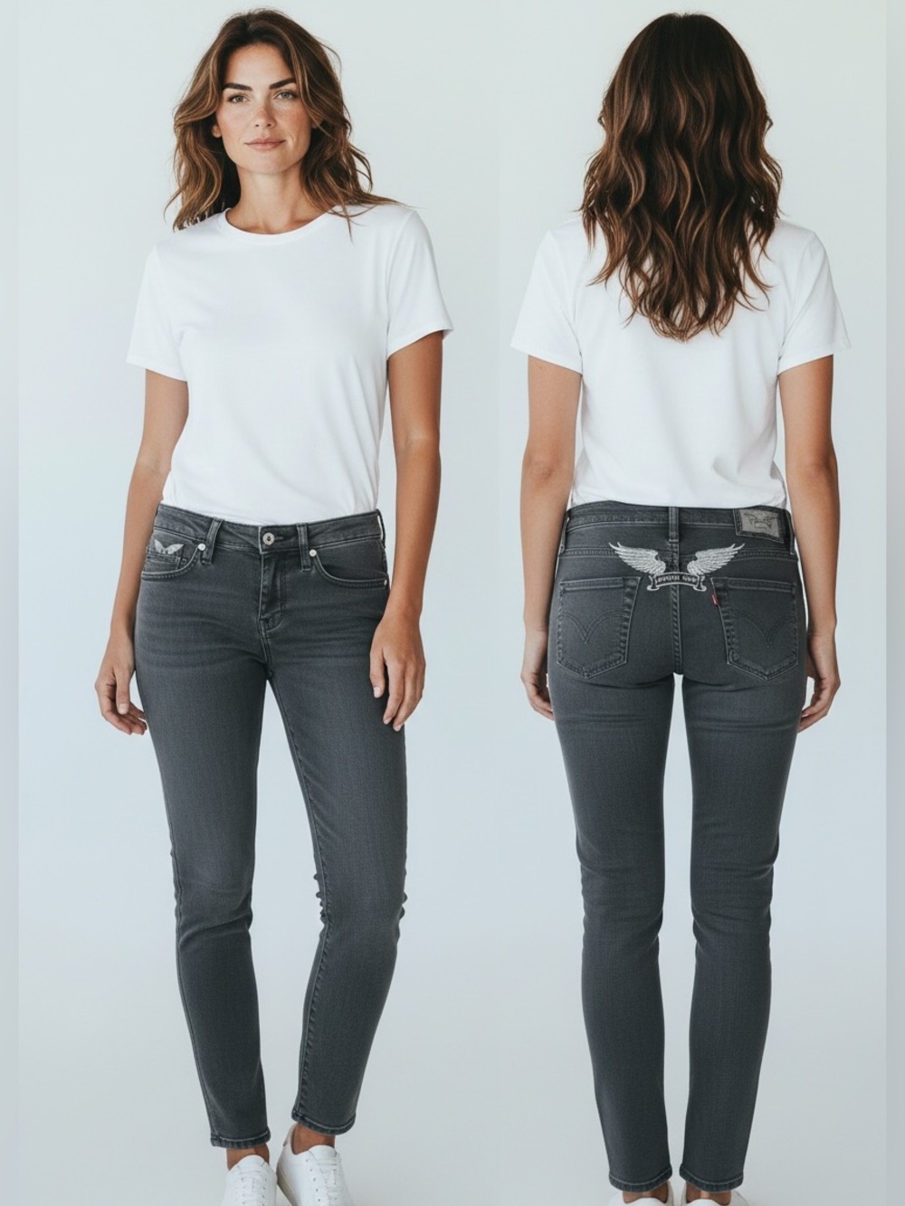 Robin's Jean Black Wing Embroidered Skinny Jeans Y2K